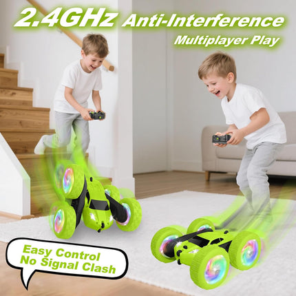 Remote Control Stunt Car 360° Flips RC Crawler with USB-C Battery Green