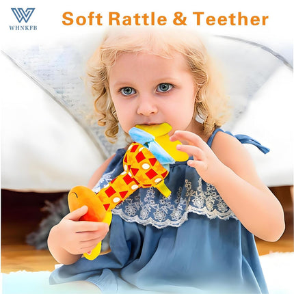 Baby Teether Rattle Toy, Soft Giraffe Plush Stroller Toy with Crinkle Sound