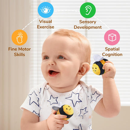 Soft Baby Beehive Toy with 5 Sensory Bees – Montessori, Rattle & Mirror