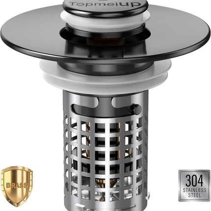 Sink Stopper Hair Catcher – Pop-up Drain Strainer with Removable Stainless Steel Basket