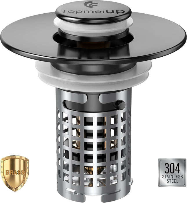 Sink Stopper Hair Catcher – Pop-up Drain Strainer with Removable Stainless Steel Basket