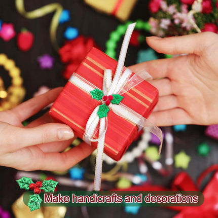 100pcs Mini Triple Leaf Holly Berries – Artificial Holly Leaves for Christmas Decor