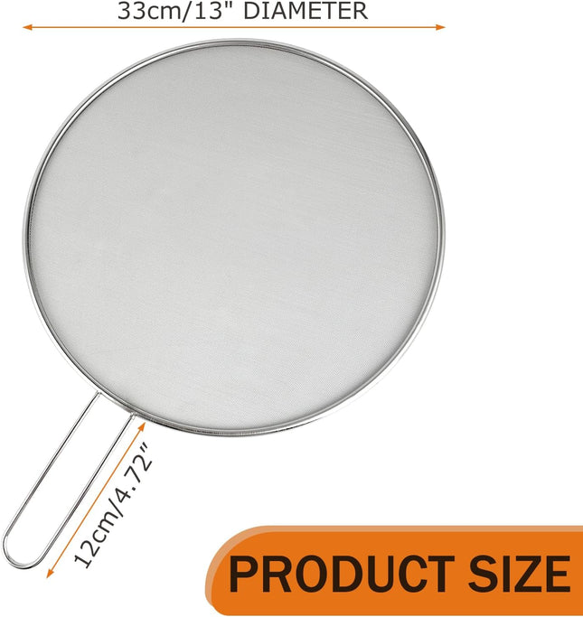 13" Stainless Steel Splatter Guard, Grease Screen for Frying Pans, Pots & Skillets