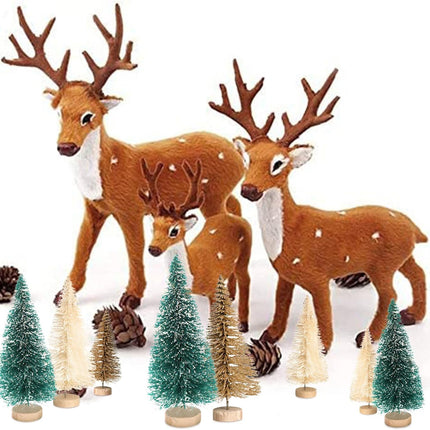 8PCS Mini Bottle Brush Christmas Trees – Frosted Sisal Trees with Wooden Bases