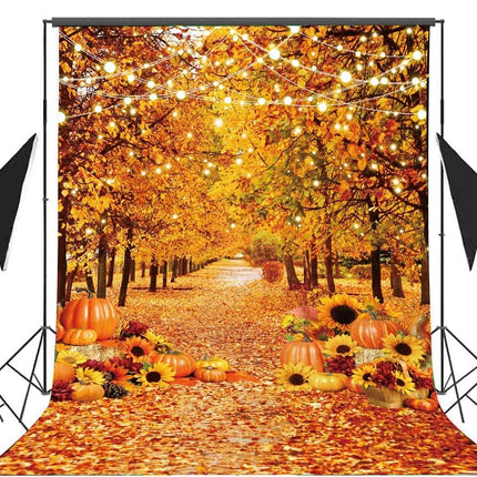 Autumn Forest Photography Backdrop 5x7FT – Fall Leaves & Pumpkins for Thanksgiving
