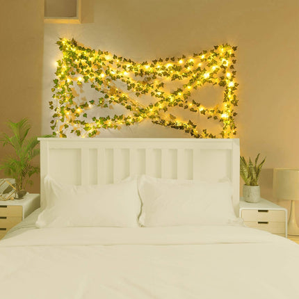 Green Ivy Vines with 80 LED Lights 12-Pack Artificial Garland for Home Wedding Décor