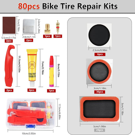 80pcs Bike Tire Repair Kit – Self-Adhesive Patches with Portable Box