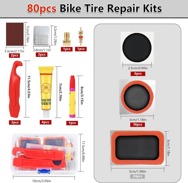 80pcs Bike Tire Repair Kit – Self-Adhesive Patches with Portable Box