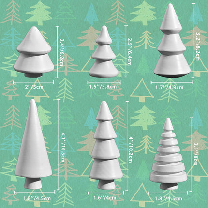 6PCS Wooden Christmas Tree Figurines – Mini Rustic Xmas Table Decor