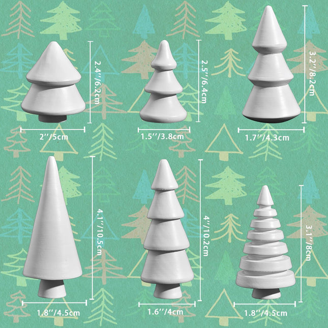 6PCS Wooden Christmas Tree Figurines – Mini Rustic Xmas Table Decor