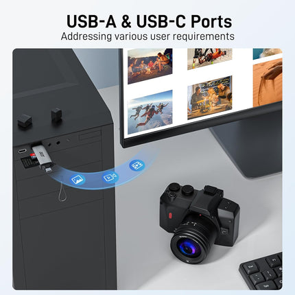 USB C Memory Card Reader Dual Slot for SD SDHC SDXC and MicroSD Cards