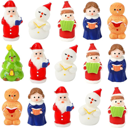 16PCS Mini Christmas Figurines – Snowman, Carolers & Gingerbread Resin
