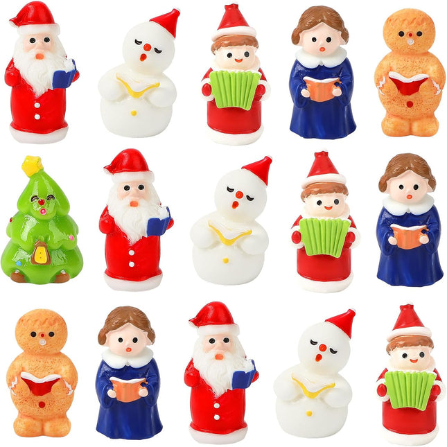 16PCS Mini Christmas Figurines – Snowman, Carolers & Gingerbread Resin
