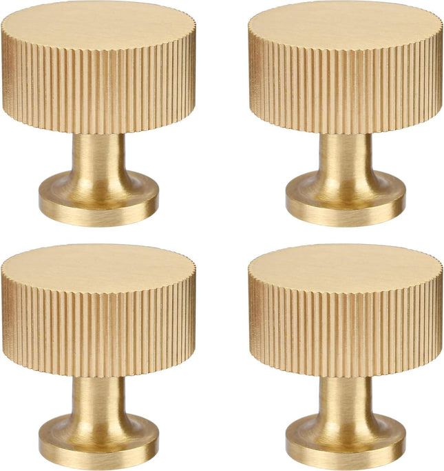 4Pcs Solid Brass Cabinet Knobs Gold Drawer Pull Handles Brushed Finish