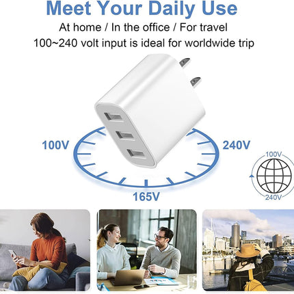 3-Port USB Wall Charger – Compatible with iPhone, iPad, Samsung & Android