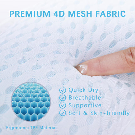 Bathtub Bath Pillow 4D Mesh TPE Neck & Back Support, 3 Suction Cups & Hook