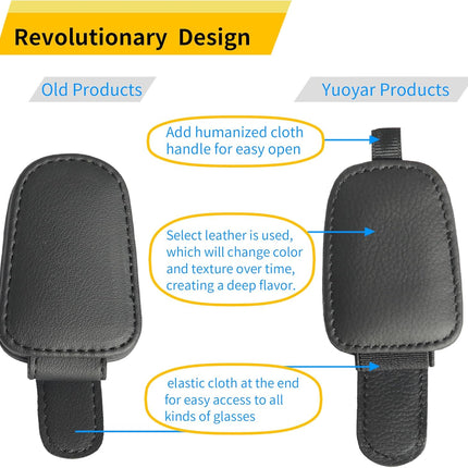 Magnetic Leather Sunglasses Holder for Car, 2 Pack Black, Car Visor Accessory
