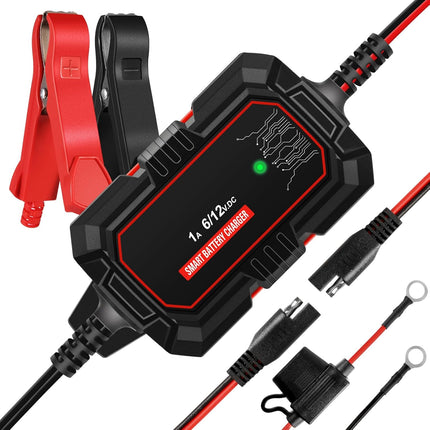 1A Battery Charger – 6V/12V Smart Trickle, 10-Stage, LiFePO4, Automatic Maintainer