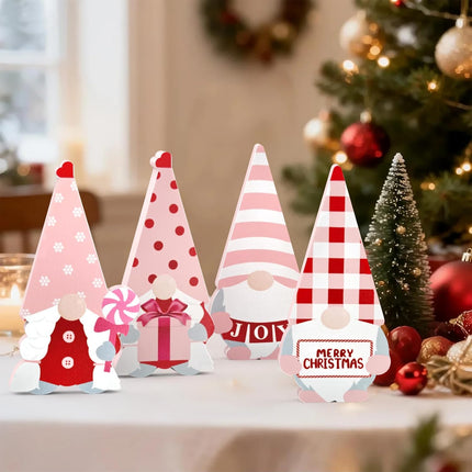 4PCS Pink Wooden Christmas Gnomes – Cute Tabletop Holiday Decorations