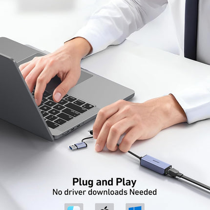 USB 3.0 to Gigabit Ethernet Adapter USB C to RJ45 LAN for MacBook Windows