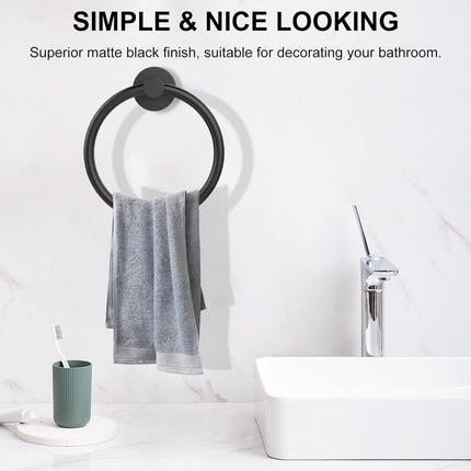 Matte Black Towel Ring – Stainless Steel, Wall-Mounted, Heavy Duty