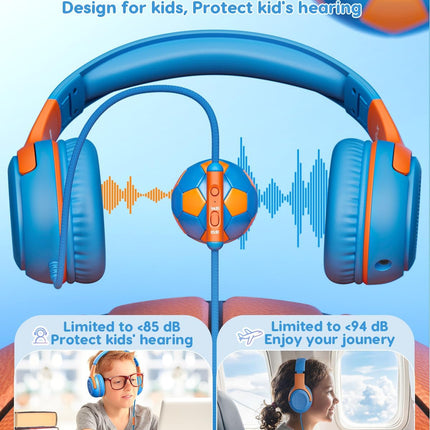 Kids Wired Headphones – Volume-Limiting 85/94dB, Foldable, Mic, 3.5mm Jack
