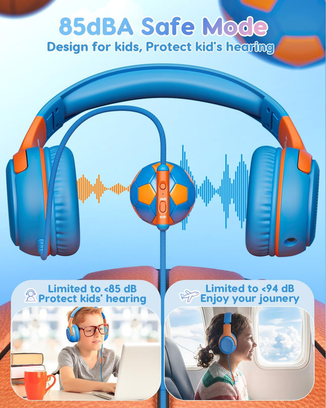 Kids Wired Headphones – Volume-Limiting 85/94dB, Foldable, Mic, 3.5mm Jack