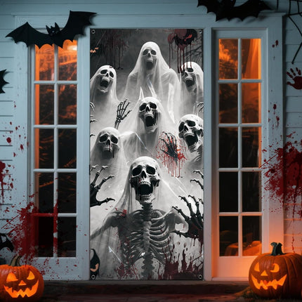 Halloween Door Cover 79x35in, Scary Skeleton Zombie Banner for Haunted House Decor