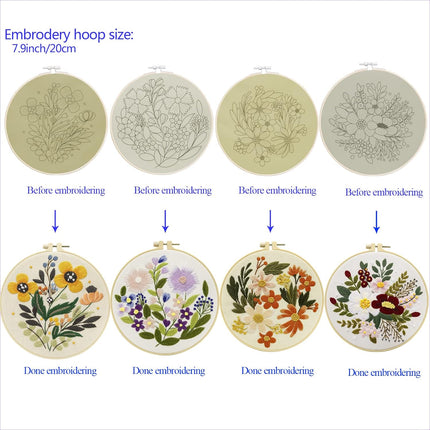 4 Sets Embroidery Kit for Beginners, Includes Hoops, Threads, Needles & Patterns