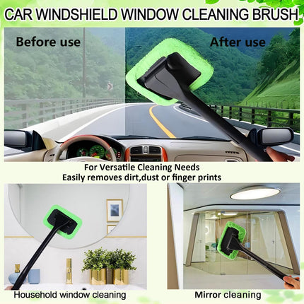 Car Windshield Cleaning Tool 5 Reusable Microfiber Pads Extendable Handle Green