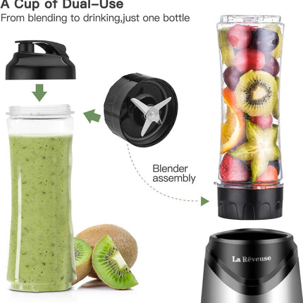 300W Personal Smoothie Blender with 18oz BPA-Free Travel Bottle, Silver