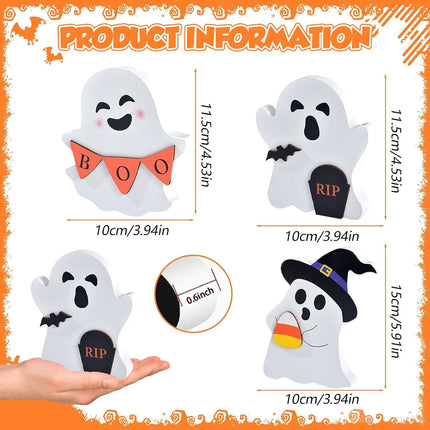 3-Piece Cute Halloween Ghost Wooden Table Decor, Tiered Tray Signs for Home Party