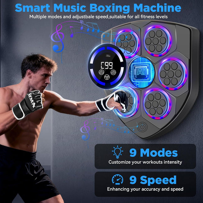 Music Boxing Machine Wall Mounted LED Trainer with Gloves for Home Gym Workout
