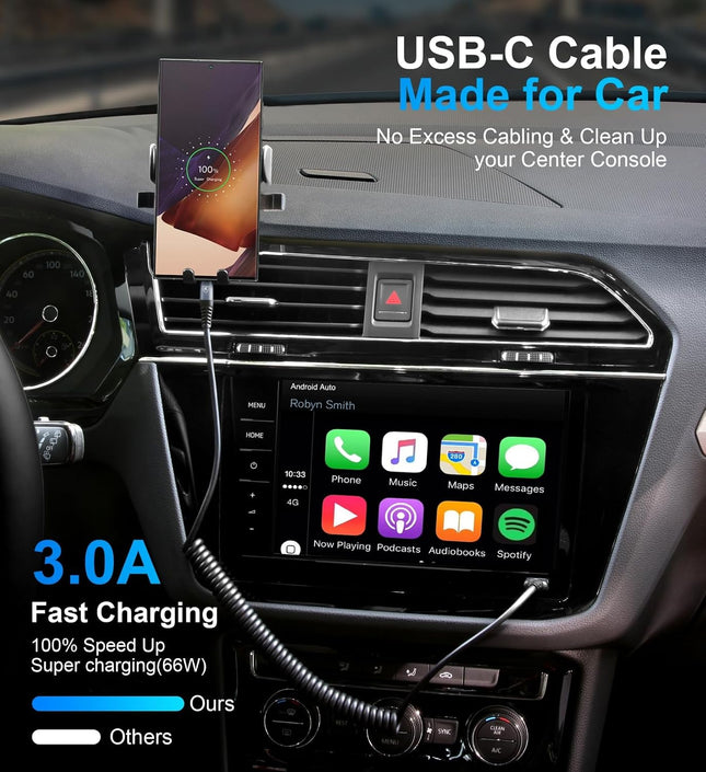 2-Pack 3ft Coiled USB A to USB-C Fast Charging Cable for iPhone & Samsung