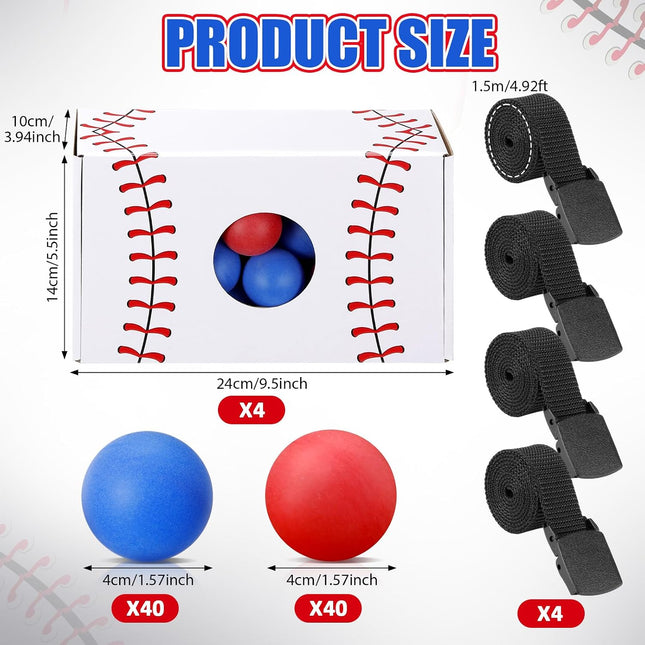 4 Pack Baseball Shaking Swing Ball Game Set with 80 Balls, Adjustable Belts for Parties
