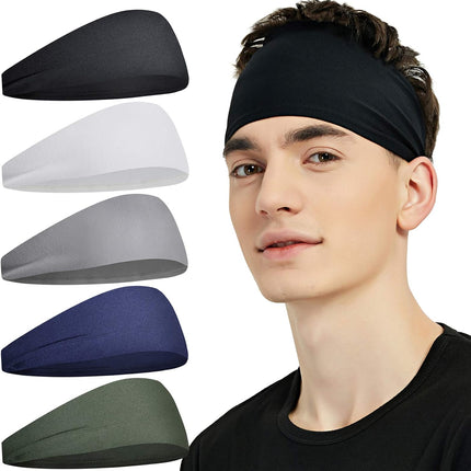 5-Pack Sports Headbands for Men & Women, Sweat-Wicking Bands for Running Gym