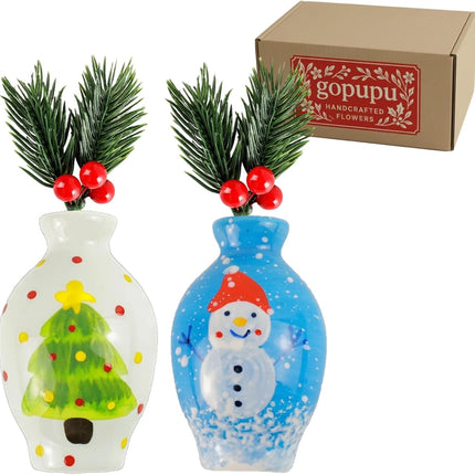 Christmas Refrigerator Magnets – Snowman, Tree & Red Berry Ceramic Decor