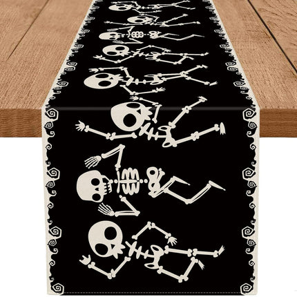 Halloween Skeleton Table Runner 13x72in, Funny Dancing Skeleton Dining Table Decor