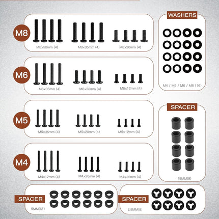92PCS Universal TV Mounting Screw Kit – M4 M5 M6 M8 VESA Mount Hardware Set