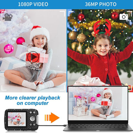 Waterproof Digital Camera 1080P 36MP with 32GB Card for Kids Teens Blue