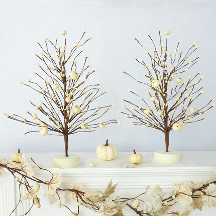 Thanksgiving Fall Trees 2-Pack – 15" White Table Décor with Pumpkins and Berries