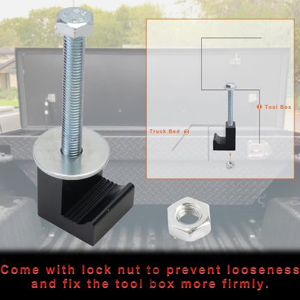 Universal Truck Tool Box Mounting Kit with J-Hooks Fastening Nuts Black