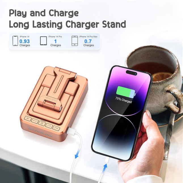 Foldable Phone Stand with Bluetooth Speaker & Charging – Rose Gold Gift