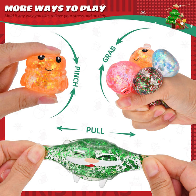 15-Pack Christmas Stress Ball Fidget Toys – Glitter Squishy Squeeze Balls for Stress Relief