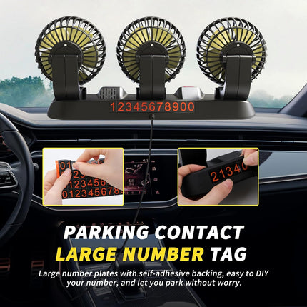 Portable 3-Head Car Cooling Fan, 2-Speed, 360° Rotating, Cigarette Lighter Plug
