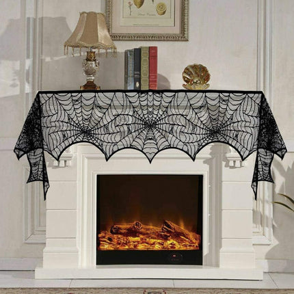 5-Piece Halloween Spiderweb Decor Set, Lace Table Runner, Mantel Scarf & 3D Bats