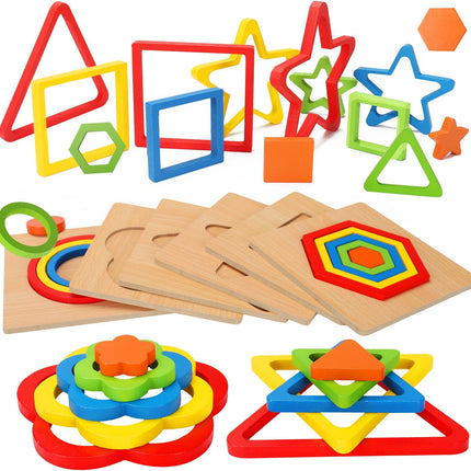 Montessori Wooden Shape Sorting Puzzle Toy for Toddlers 1-3 Years Old