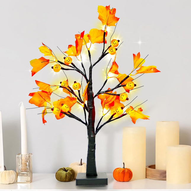LED Pumpkin Maple Tree 22" Lighted Fall Thanksgiving Halloween Indoor Decoration