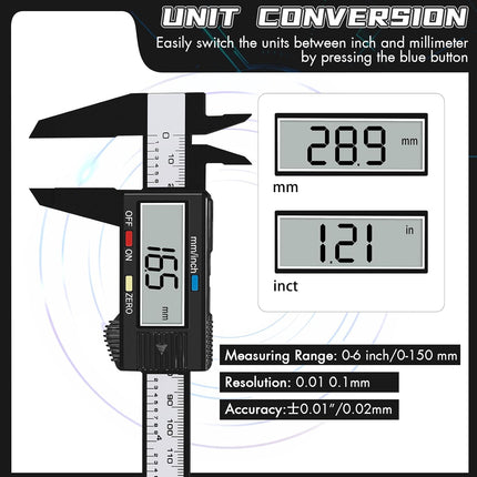 Electronic Digital Calipers, 0-6" with LCD Display, Automatic Shutdown for Jewelry