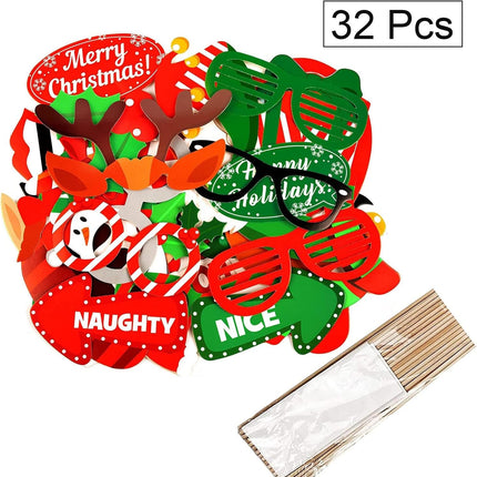 32PCS Christmas Photo Booth Props – DIY Selfie Props for Kids & Adults